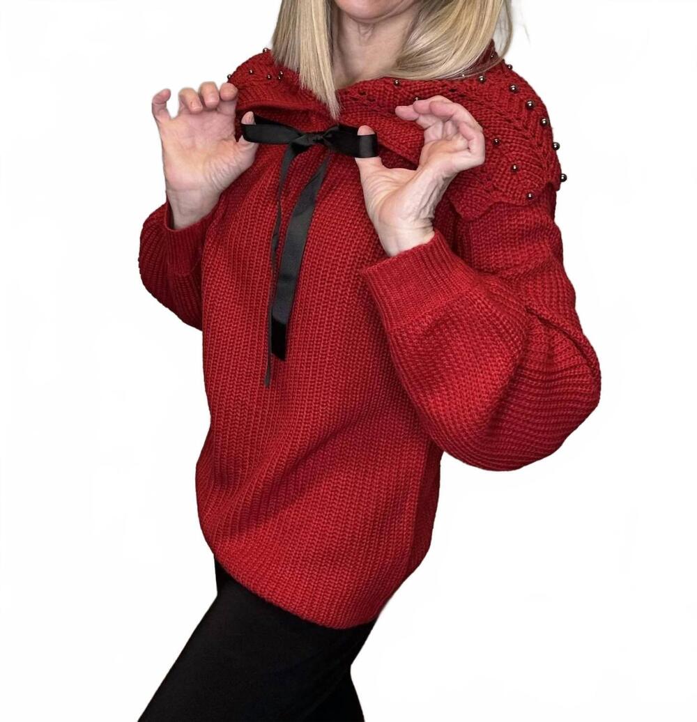 NEW PAPILLON shoulder stud detail sweater in red
